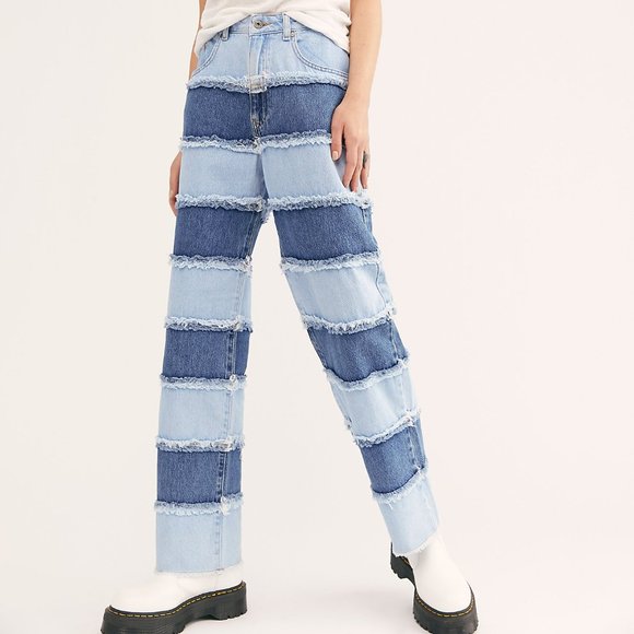 The Ragged Priest x Free People Stripe Panel Dad Jeans - Picture 4 of 12